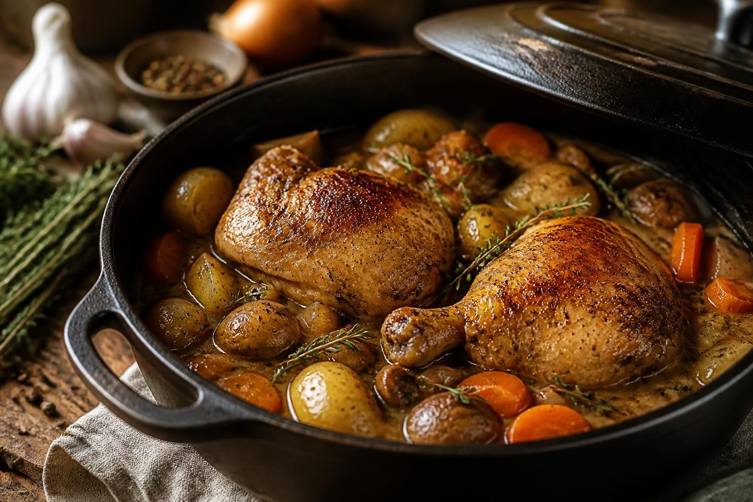 découvrez nos recettes savoureuses de cuisses de pintade en cocotte, pour des plats gourmands et faciles à préparer qui raviront vos papilles.