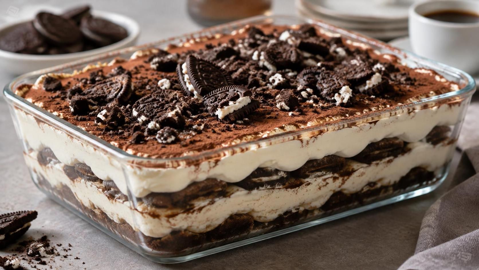 découvrez un tiramisu revisité aux biscuits oreo : une recette facile et gourmande, entre crème onctueuse, cacao et croquant irrésistible.