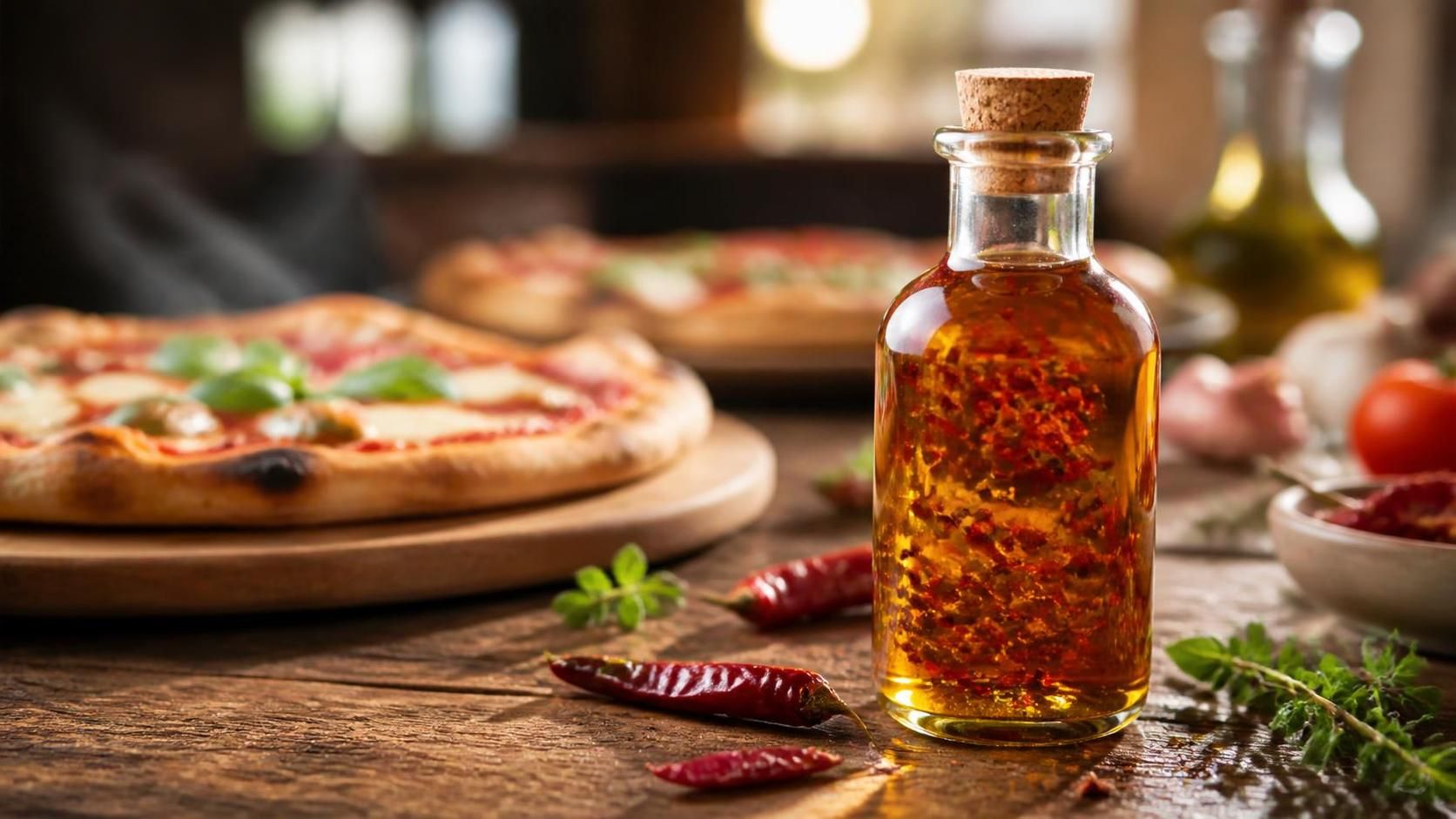 découvrez l'huile pimentée, l'ingrédient secret pour apporter une touche épicée et savoureuse qui sublimera toutes vos pizzas.