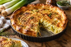 Délicieuse tarte gourmande aux poireaux fondants