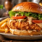 Délicieux burger au poulet croustillant pané