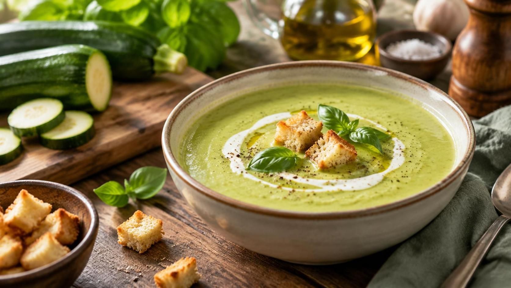 découvrez un délicieux velouté de courgettes, doux et onctueux, facile à préparer et parfait à savourer en toute saison.