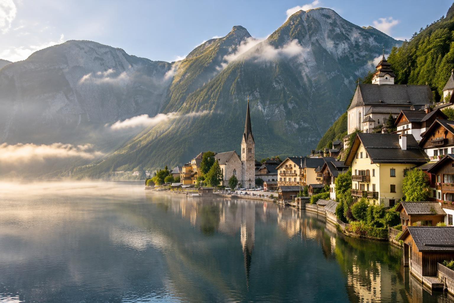 découvrez hallstatt, joyau pittoresque d’autriche niché au bord d’un lac alpin, entre maisons colorées, montagnes majestueuses et paysages enchanteurs.
